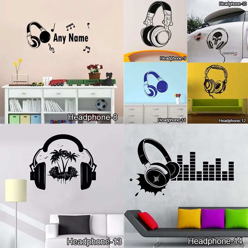 Забавные DIY музыкальные наушники DJ настенные наклейки для мальчиков обои комнаты