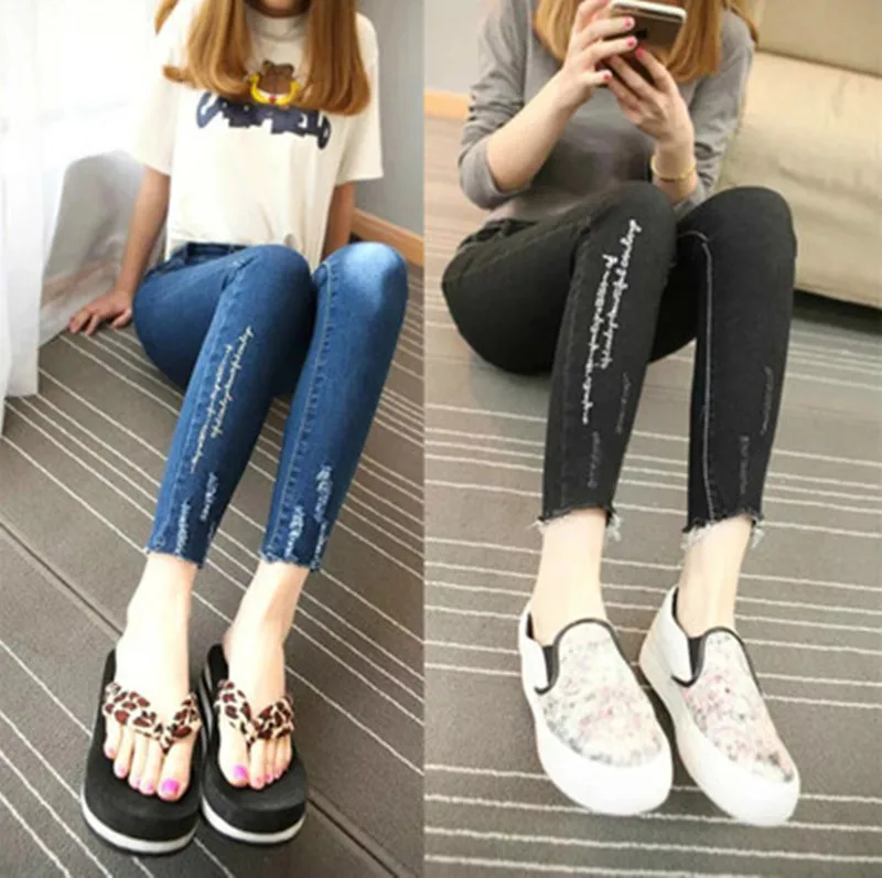

2019 Brand Summer Thin Section Korean Women's Jean Pants Korean Pencil Jeans Women's Feet Pants Slim Tights Fasion Jean Pants