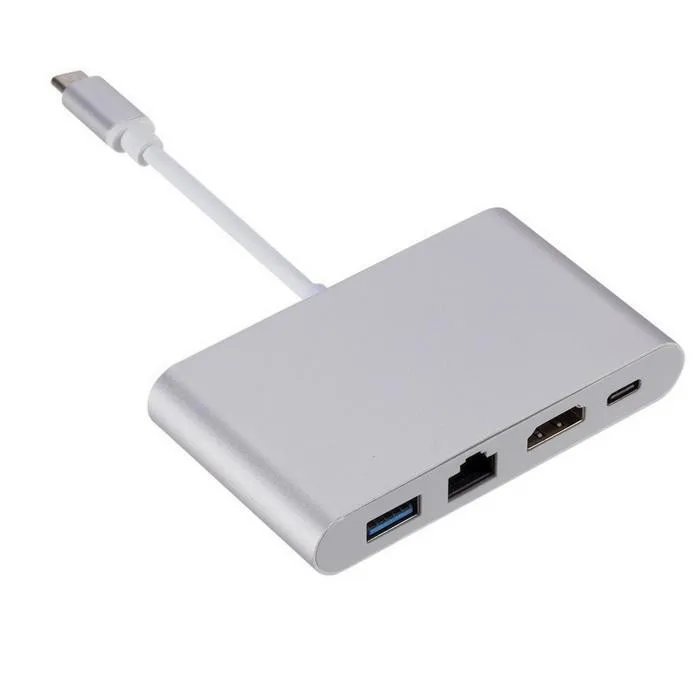 Type-C до 4 USB концентратор USB 3,1 type-C Мини Портативный хаб К HDMI 4 K+ RJ45 Gigabit Ethernet+ USB 3,0 HDMI USB-C адаптер# G