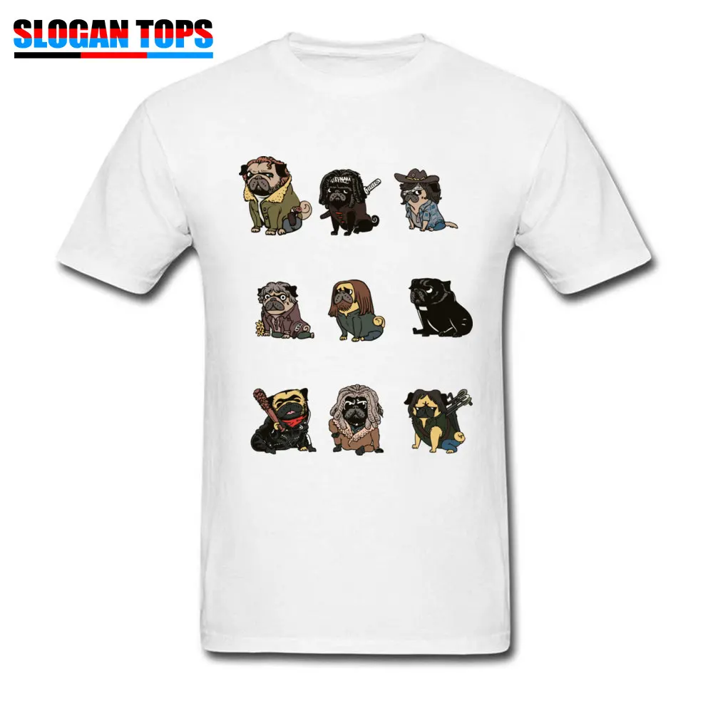 Normal The Walking Pug O-Neck T Shirt Summer/Fall Tees Short Sleeve for Men Funny 100% Cotton Fabric Funny T-shirts The Walking Pug white