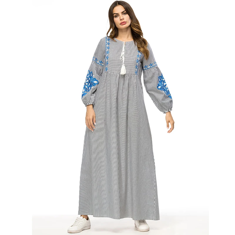 Vestidos 2019 весеннее Полосатое abaya Дубай Турция Арабский мусульманский платье хиджаб