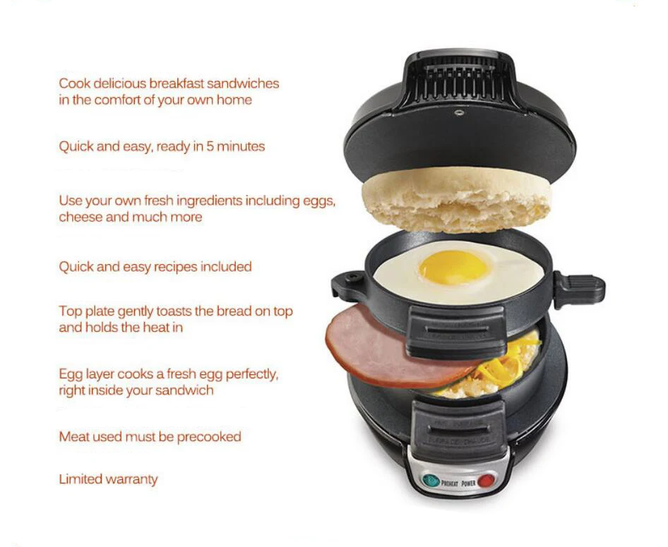 

MINI Sandwich Maker Breakfast baking machine burger Patty cooker bacon egg frying pan Household hamburger press maker oven grill