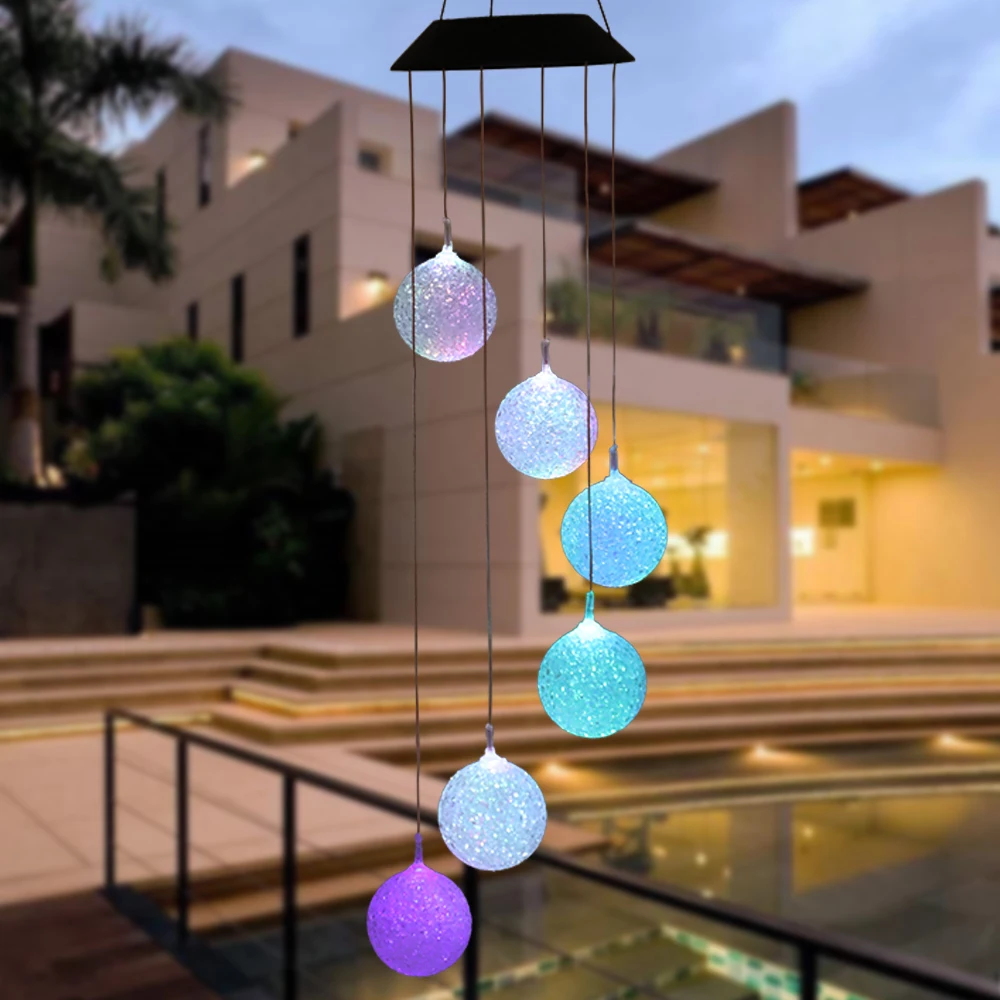 

Crystal Ball Wind Bell Solor Light Colorful LED Dreamcatcher Wind Chimes Romantic Dream Catcher Home Garden Hanging Decoration