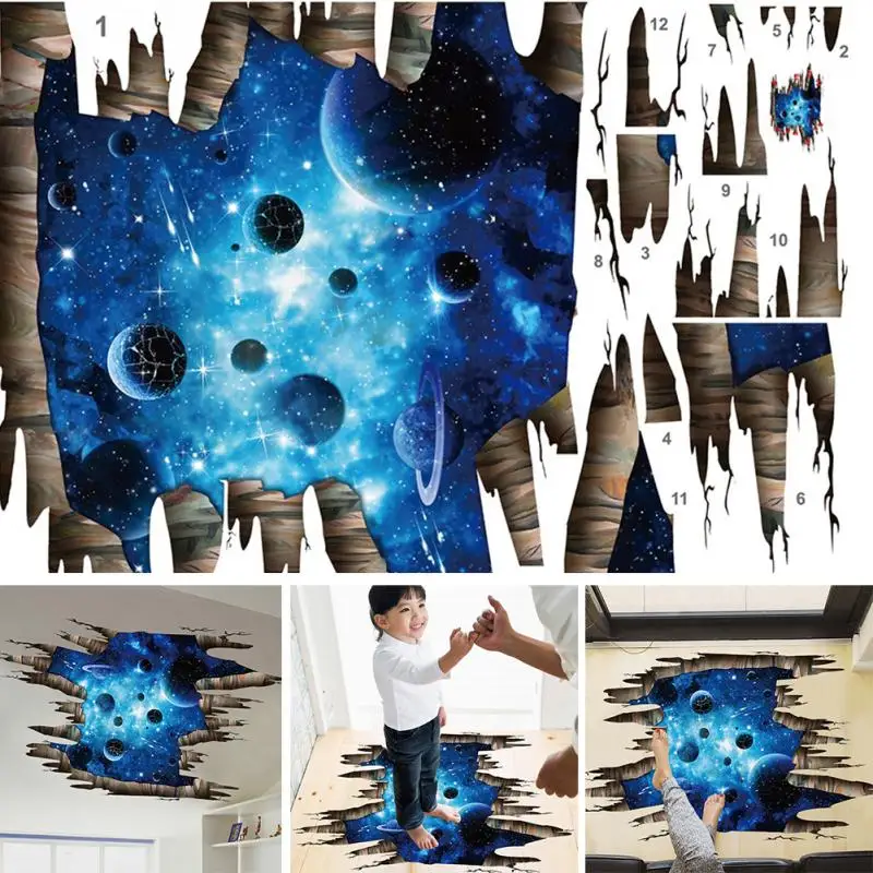 Космические Планеты 3D наклейки на стену космическая галактика Наклейки на стены для детской комнаты детская спальня потолок пол украшение