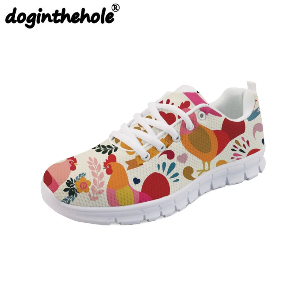 

doginthehole Women Running Shoes for Sport Fitness Adorable Chicken Printing Brand Designer Mesh Flats Sneakers Outdoor Summer