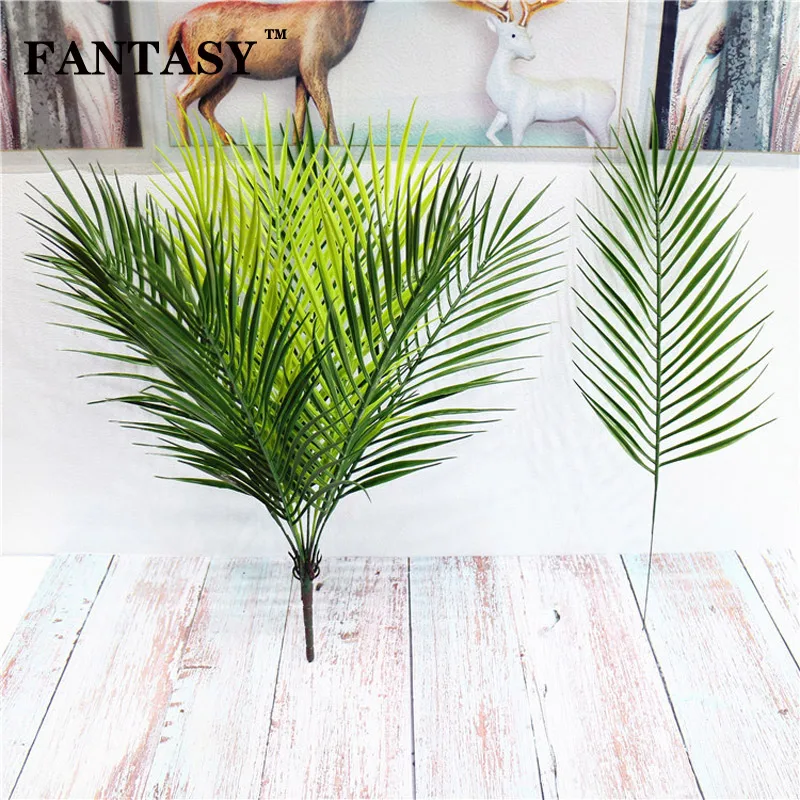 

52cm 9Fork Fake Leaves Bouquet Artificial Palm Tree Branch Tropical Green Leaf Plastic False Plant For Hawaiian Party Room Decor
