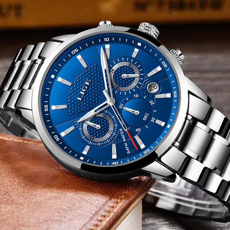 

LIGE Mens Watches Top Brand Luxury Fashion Business Quartz Watch Men Sport Full Steel Waterproof Black Clock relogio masculino