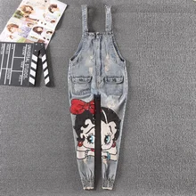 Новое поступление, платье с блестками с героями мультфильмов «большие глаза», одежда для девочек уличная комбинезоны джинсы, в стиле преппи, Свободное мультфильм джинсы Штаны