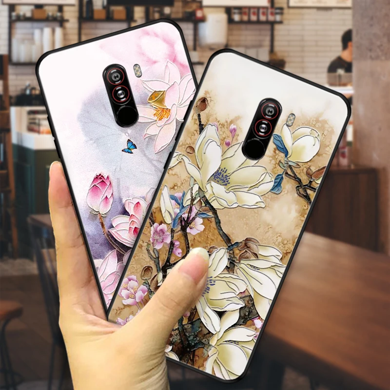 

Chinese style retro case FOR pocophone f1 Relief cover embossed case FOR POCO F1 Magnolia Lotus Plum blossom flower