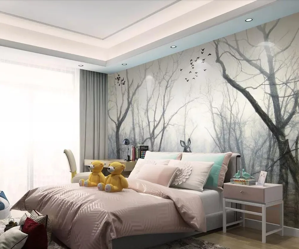 Beibehang пользовательские обои Nordic ручная роспись лес Лось современный минималистский ТВ фоне стены гостиная, Спальня 3d обои
