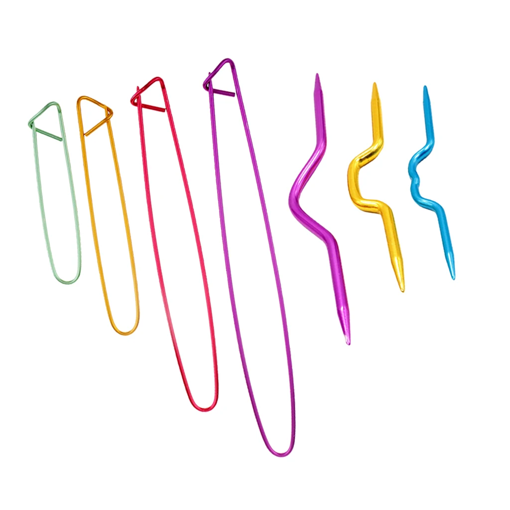 7pcs Aluminum Yarn Stitch Holder Set Cable Crochet Hook Needle Stitch Holderin Sewing Tools