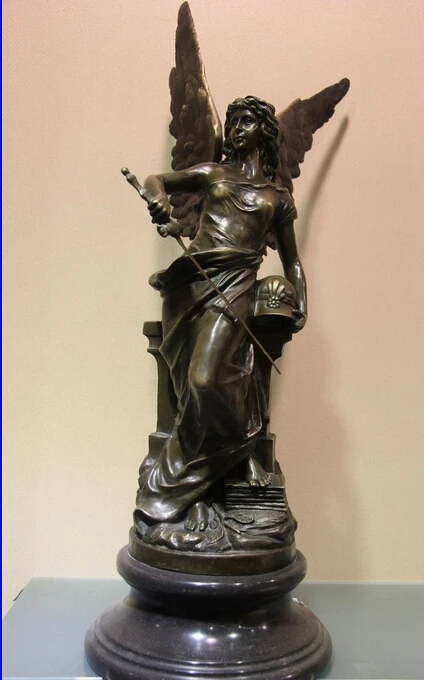 

004078 Art Deco Figurine Marble Base Bronze Copper Goddess of Victory Sculpture Statue
