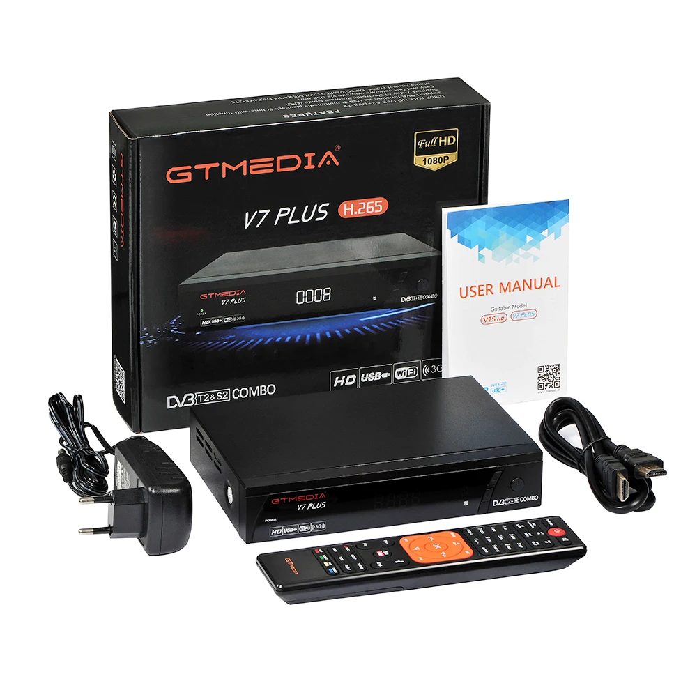 GTmedia V7 Plus DVB T2 цифровой ТВ-приставка эфирный приемник DVB-T2 DVB S/S2 MPEG-2/-4 H.265 HDMI телеприставка для России/Европы