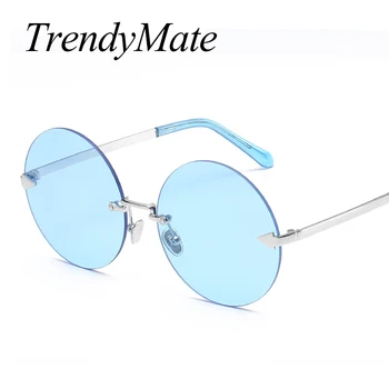  - 2023 Round Rimless Sunglasses Women Party UV400 Metal Frame Sunglasses Candy Colors Lady Lunette De Soleil Femme 1121T