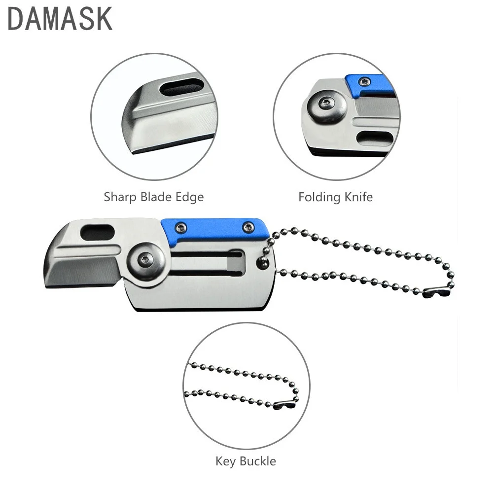 DAMASK Mini Pocket Keychain Knife Stainless Steel Dog Tag Knife Portable Outdoor Camping Knife