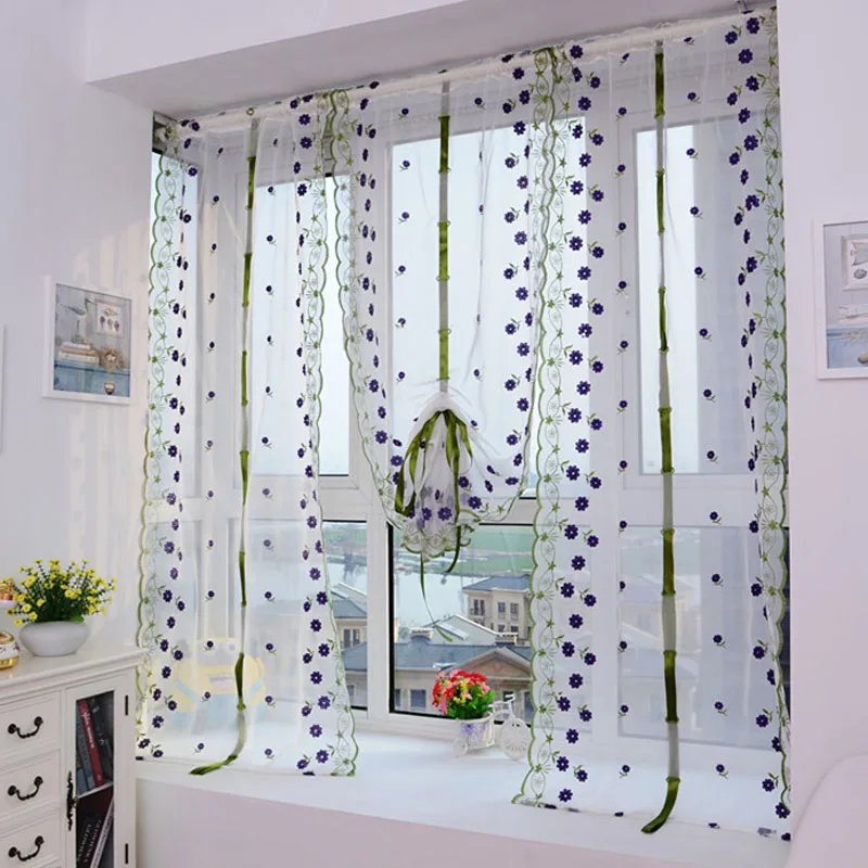1 Pcs Embroidered Flower Tulle Window Door Curtain Sheer Scarfs