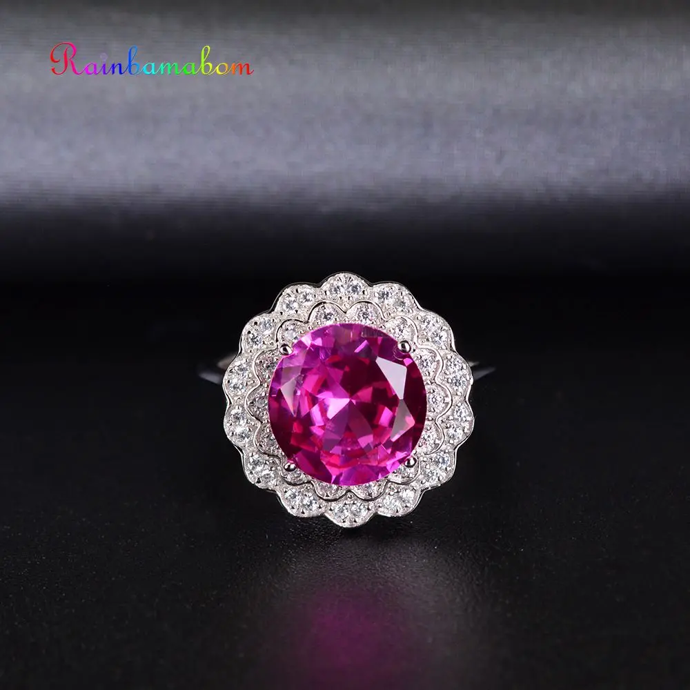 

Rainbamabom Real 925 Sterling Silver Pink Sapphire Gemstone Wedding Engagement Opening Flower Adjustable Ring Jewelry Wholesale