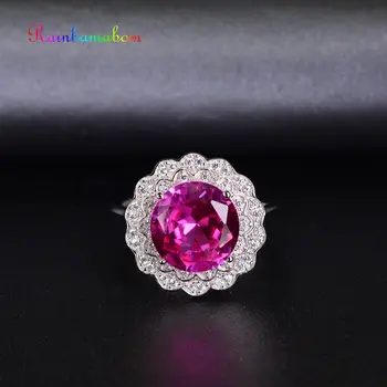 

Rainbamabom Real 925 Sterling Silver Pink Sapphire Gemstone Wedding Engagement Opening Flower Adjustable Ring Jewelry Wholesale