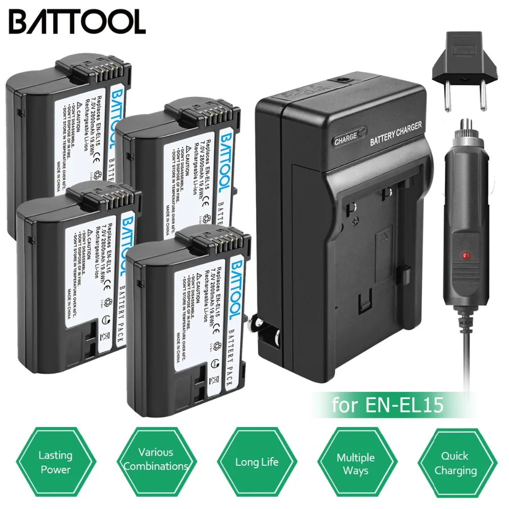 

BATTOOL for Nikon EN-EL15 EN EL15 ENEL15 7.2V 2800mAh Batteries + Charger DSLR D600 D610 D800 D800E D810 D7000 D7100 D7200 V1