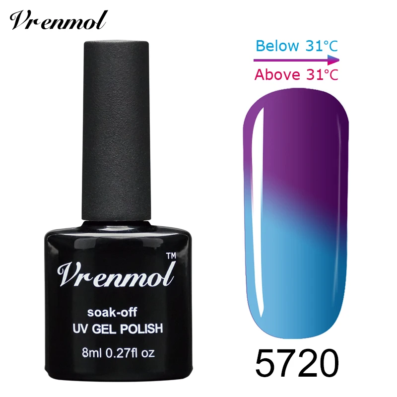 Vrenmol, 1 шт., меняющий цвет, замачиваемый УФ-гель, цвета, лак Verniz, Термальный, меняющий настроение, Гель-лак для ногтей - Цвет: 5720