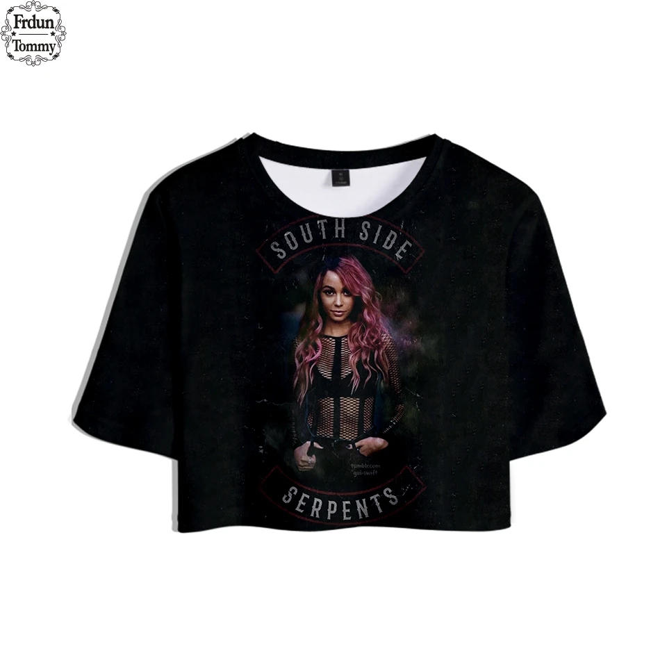 

2018 Hot Sale Riverdale South Side Serpents 3D Summer Crop Top Tshirt Women 100% Cotton Sexy Short Sleeve Hip Hop Clothes Casual