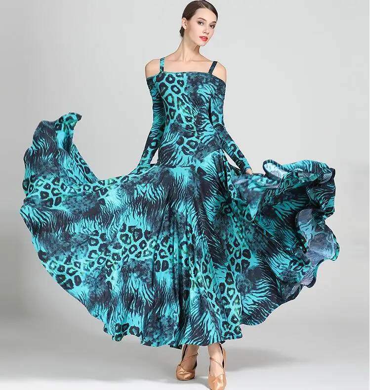 black print ballroom waltz dress rumba Standard social dress Ballroom dance competition fringe modern dance dress9043