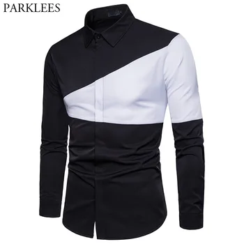 

Mens Hipster Casual Button Down Dress Shirts 2018 Autumn New Slim Fit Long Sleeve Shirt Men Black Shirt for Business Man Camisas