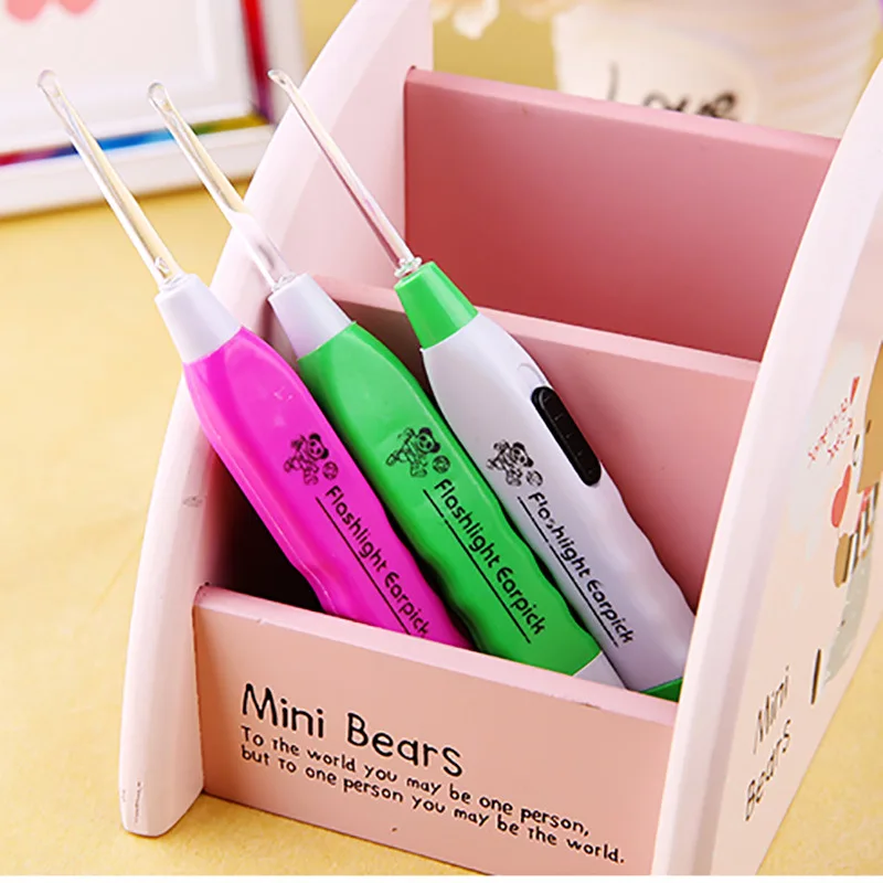 

2PCS Colorful LED Flashlight Ear Pick Tweezers Set Cleaner Tool Curette Remove Ear Wax Ears Care