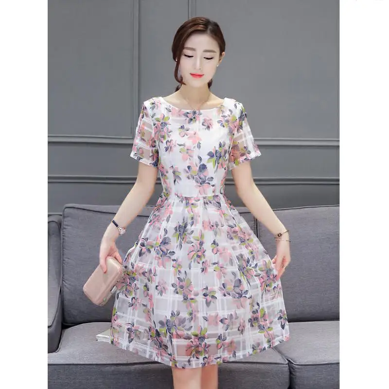 Yfashion женское шифоновое летнее платье модное Цветочное с круглым вырезом и