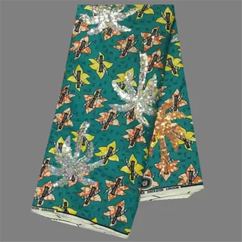 

Elegant party dress mateiral water green with sequins African ankara wax print fabric for lady WFS8 (6yards/lot)