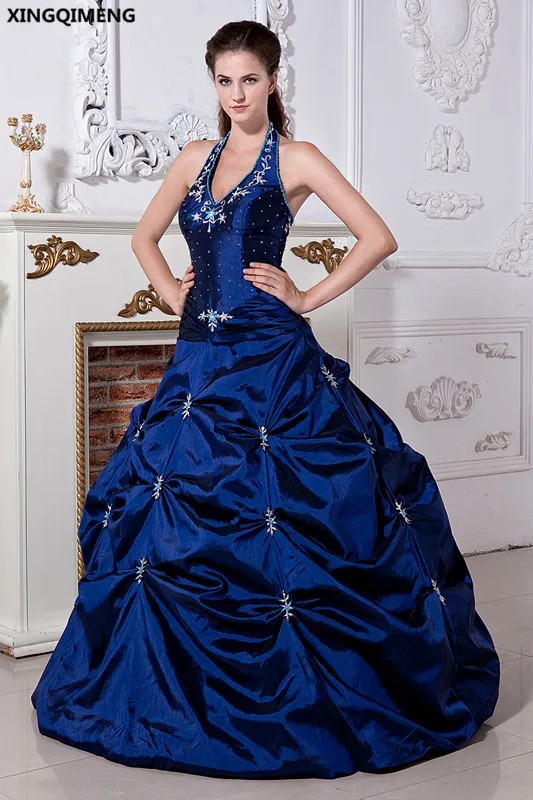 Embroidery Halter Quinceanera Dresses Royal Blue Elegant vestidos de 15