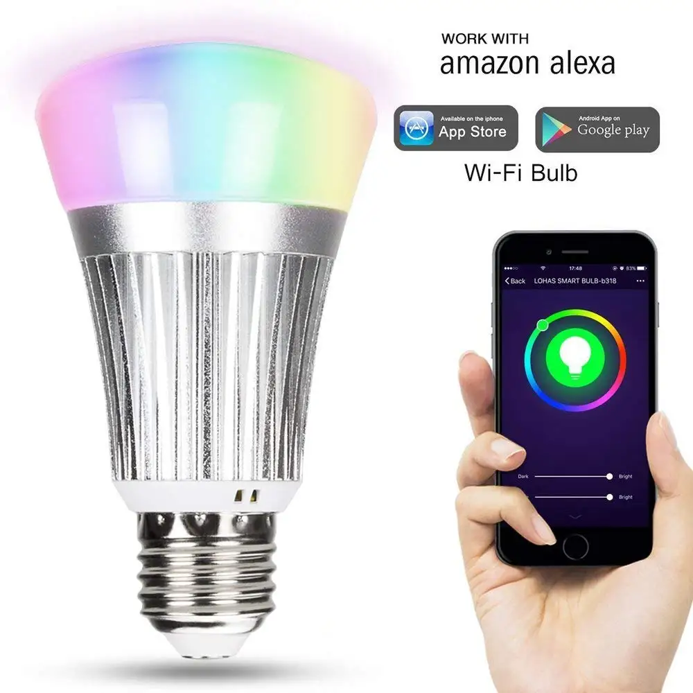 Подсветка умного Wi Fi свет лампы 7 W E27 многоцветная затемнения 100 эквивалент RGB