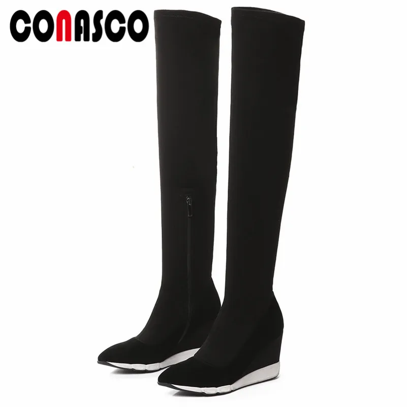 

CONASCO Fashion Women Over The Knee High Boots Wedges High Heeled Long Autumn Winter Warm Snow Shoes Woman Dancing StretchShoes