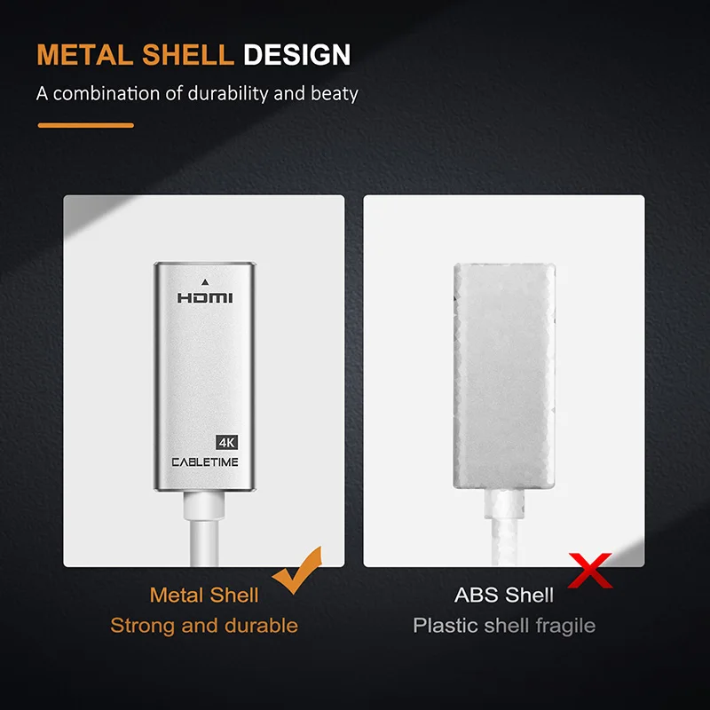 Cabletime Thunderbolt Mini Display port To HDMI Adapter Male-Female 4K 30Hz Mini DP to HDMI for PC Macbook Pro Lenovo 4k N170
