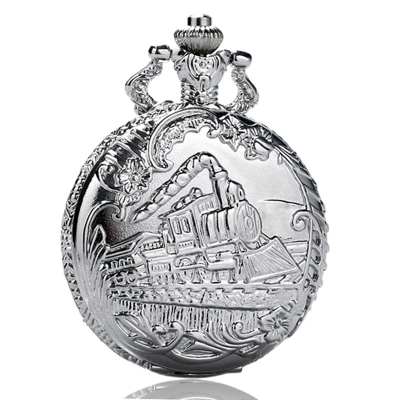 Ретро серебряные карманные часы поезд с цветком Relogio De Bolso кварцевые часы с цепочкой ожерелье P456