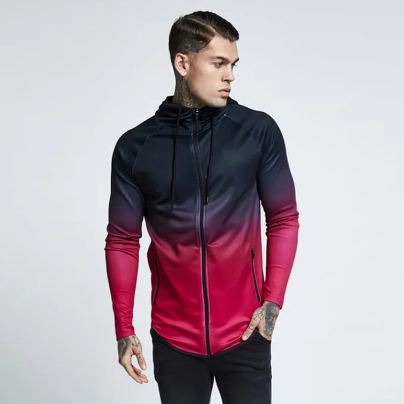 

Waidx Gradient Zipper Hoodies 3d Men Sport Red Jacket Tight Elasticity Thin Sweatshirt Hip Hop Hoody Streetwear Drop Shipping