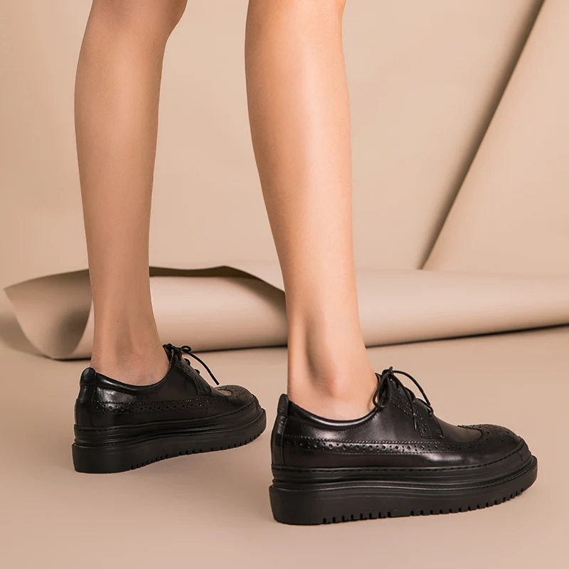 BeauToday/обувь с перфорацией типа «броги»; женская обувь на плоской платформе наивысшего качества из натуральной коровьей кожи с круглым носком на шнуровке; женская обувь ручной работы; 21403