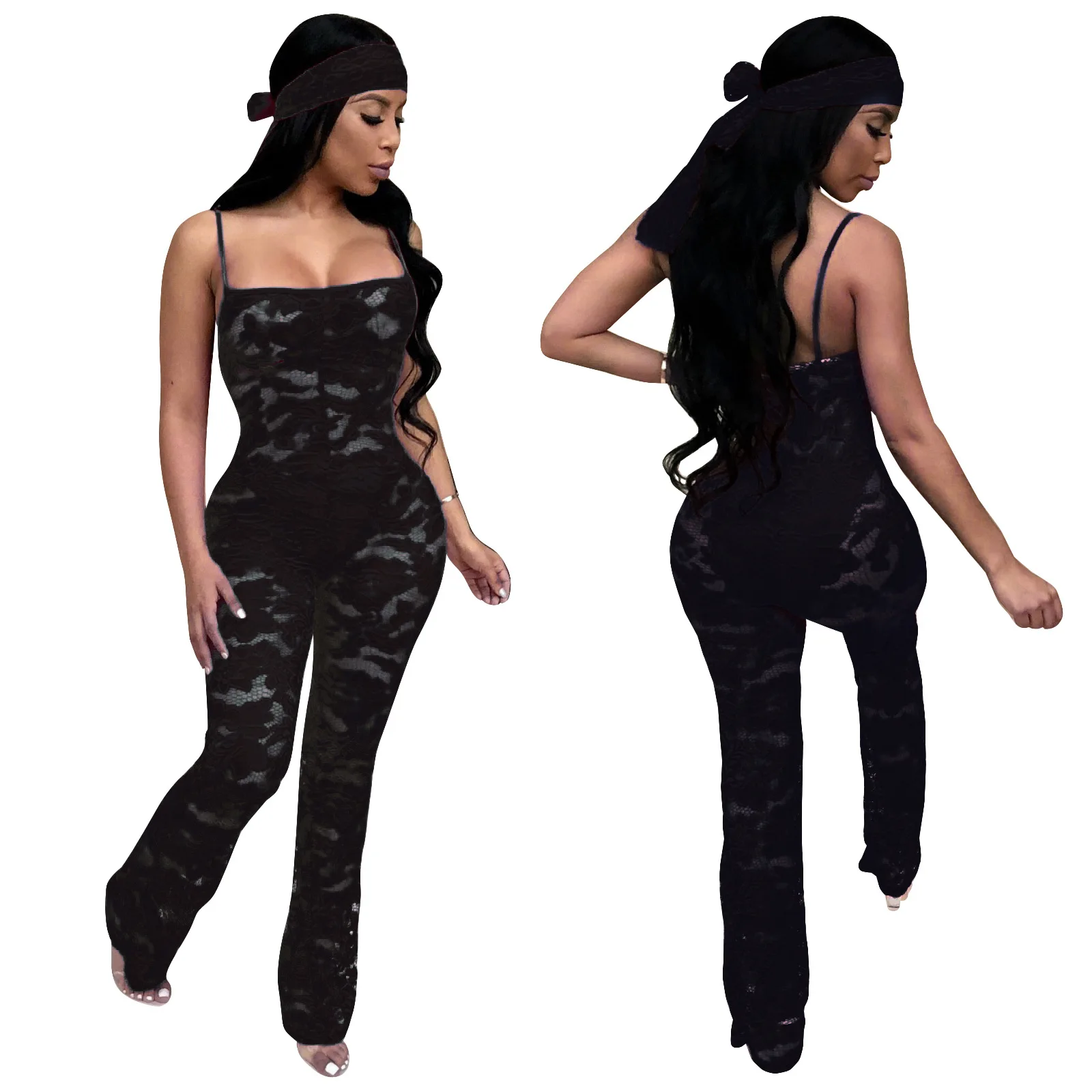 Sexy Straps See Through Lace Jumpsuit Casual Loosed Streched Playsuit Sexy Nigh Club Rompers Clubwear Without head belts CM267