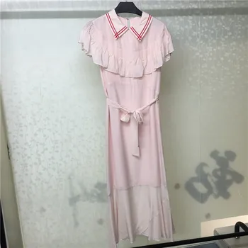 

Fashion Pink Dress for Women Short Sleeve A-line Elegant Sweet Dress for lady 2019 New Women Dress