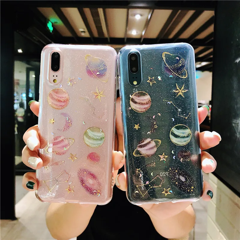 

Luxury Glitter Stars Planet Phone Case For Huawei P20 Pro Soft Silicon TPU Back Cover For Huawei P20 Lite Nova 3E Case Coque