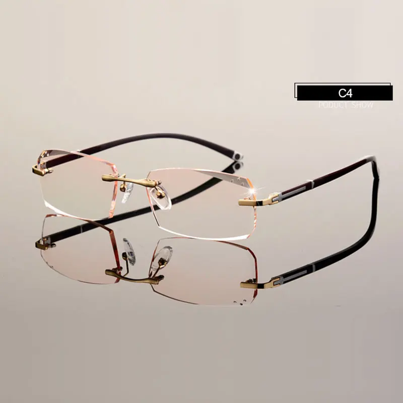 Модные очки A001, алмазная обрезка, без оправы, очки по рецепту, оптические очки, оправа для мужчин, очки - Цвет оправы: C4