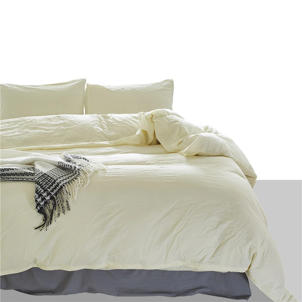 

Simple And Light Yellow Solid Color Pillowcase Duvet Cover Set 3Pcs Bedding Sets USA King Queen Double Size Bedlinen Cotton Soft