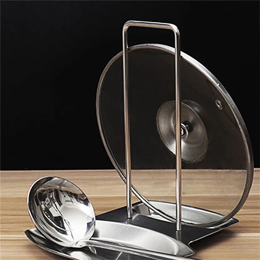 Kitchen Stainless Steel Pan Pot Cover Lid Rack Stand Spoon Holder Stove