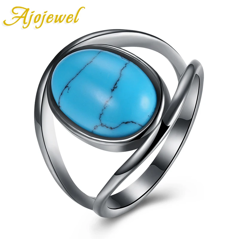 

Ajojewel High Quality Blue Natural Stone Ring Big Woman Vintage Jewelry 2017 New Arrival