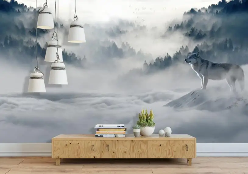 Beibehang пользовательские 3d Обои фреска скандинавский абстрактный туман лес волк пейзаж обои для гостиной papel де parede росписи - Цвет: 2
