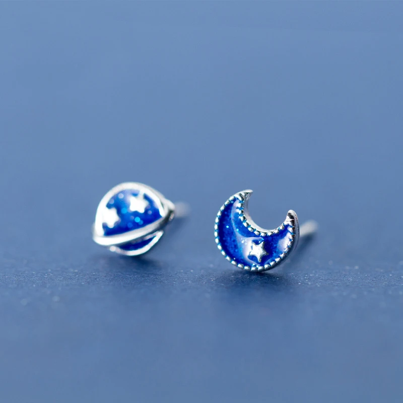 MloveAcc Hot Sale 925 Sterling Silver Trendy Blue Space Star Elegant Stud Earrings for Women Girls Authentic Silver Jewelry - Image 2