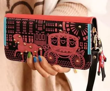 Preppy style Novelty Hot selling 2018 women zipper leather cute carriage designer long wallet font b