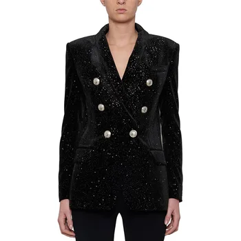 

New autumn and winter hot style silver clasp shawl collar shining star sequins smooth velvet suit jacket