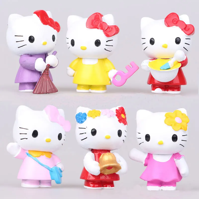 

Hello Kitty 6 style cat figurine cake flower keychain action toy figures anime hello kitty action figure kids birthday gift