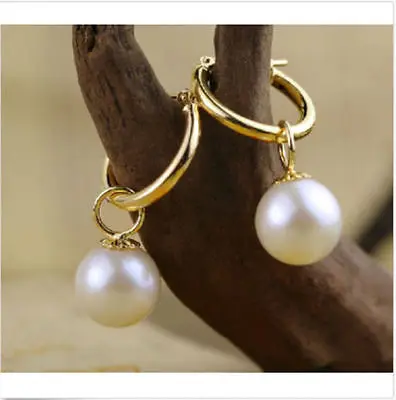 

Free Shipping >> AAAA+10-10.5mm perfect round white Australia south sea pearl dangle earring 14K